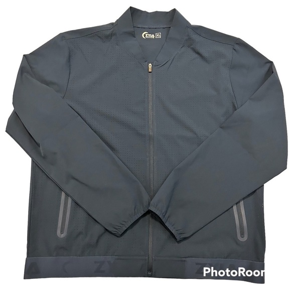 ZYIA Active navy lightweight zip up coat perforated w/spellout - Picture 7 of 7